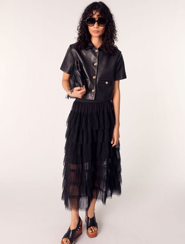 Maje Veste Courte En Cuir Noir