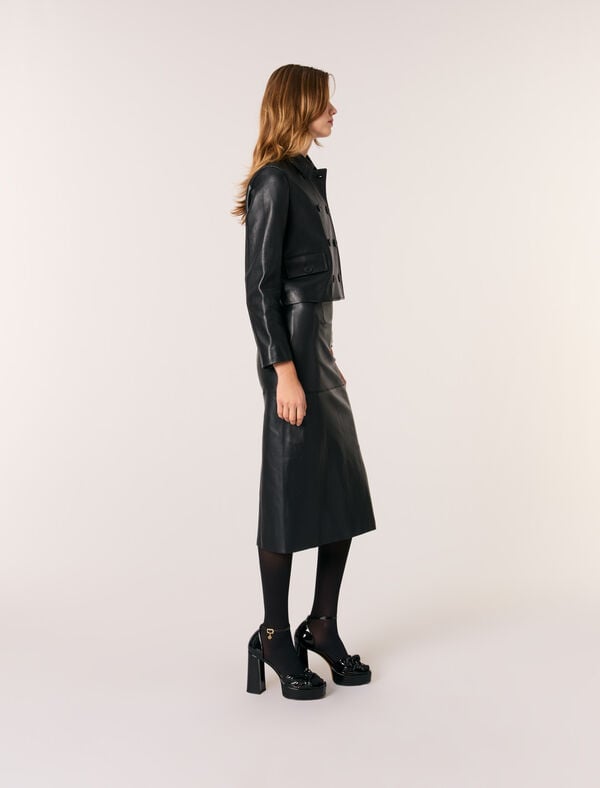 Maje Veste Courte En Cuir Noir