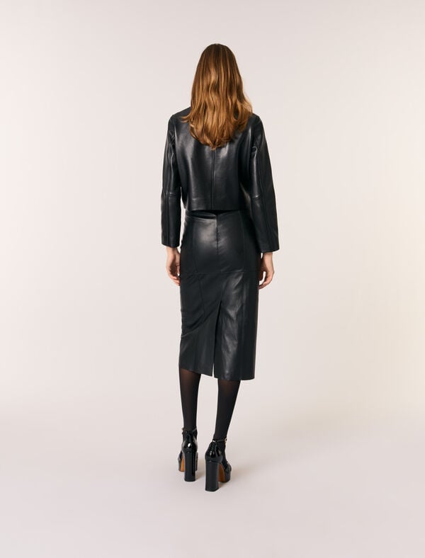 Maje Veste Courte En Cuir Noir