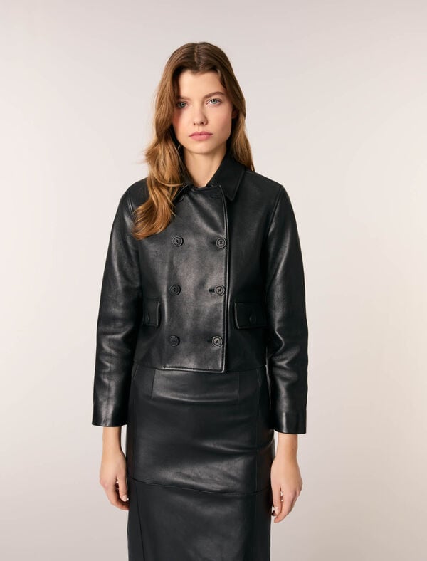 Maje Veste Courte En Cuir Noir