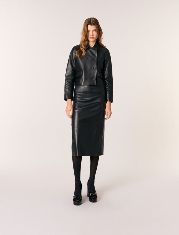 maje Veste courte en cuir Noir