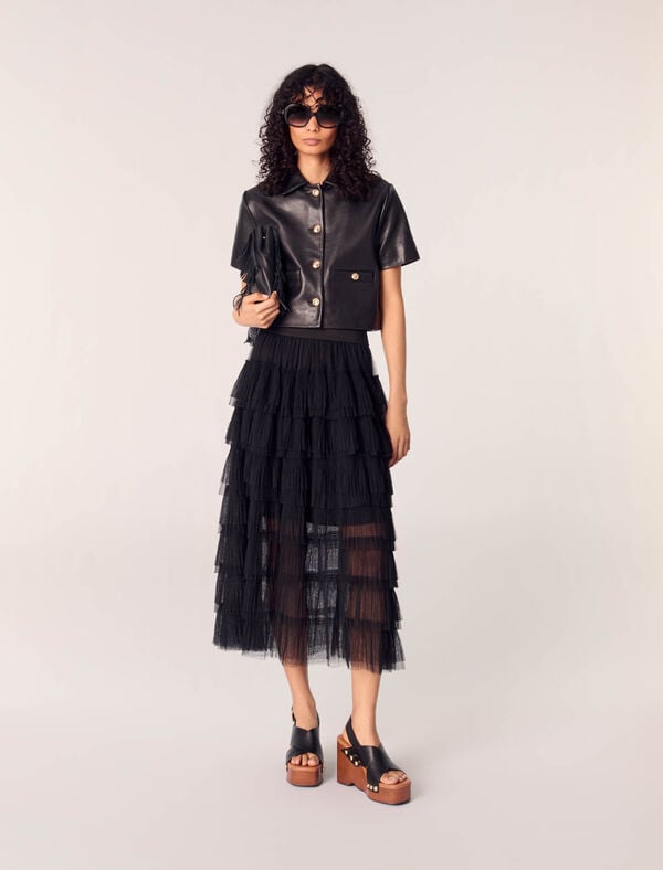 maje Veste courte en cuir Noir