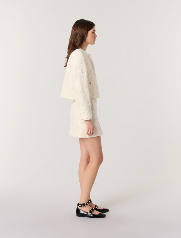 Maje Veste Courte En Guipure Ecru