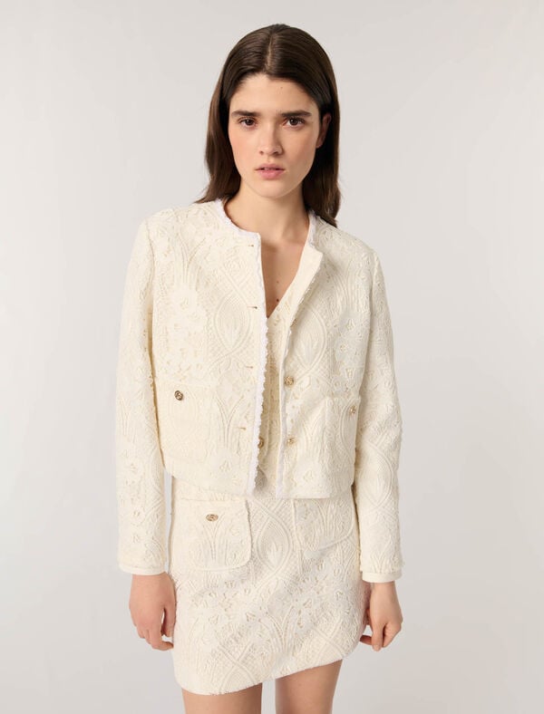 Maje Veste Courte En Guipure Ecru