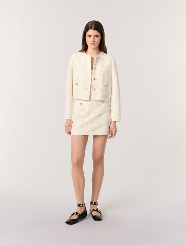 maje Veste courte en guipure Ecru