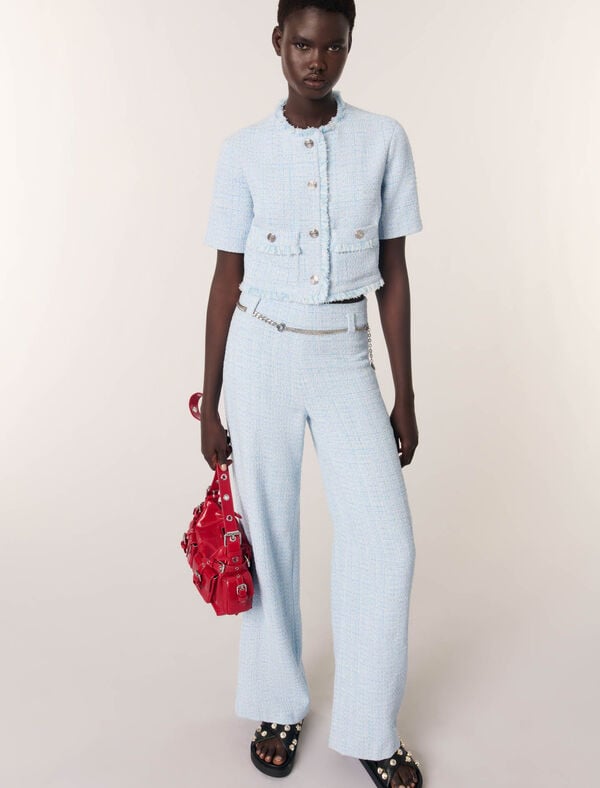 Maje Veste Courte En Tweed Bleu Ciel