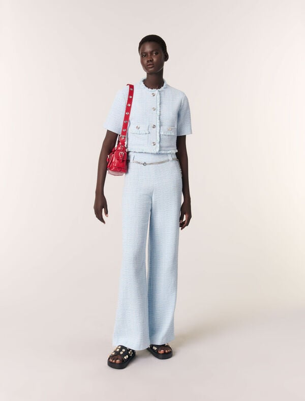 maje Veste courte en tweed Bleu Ciel