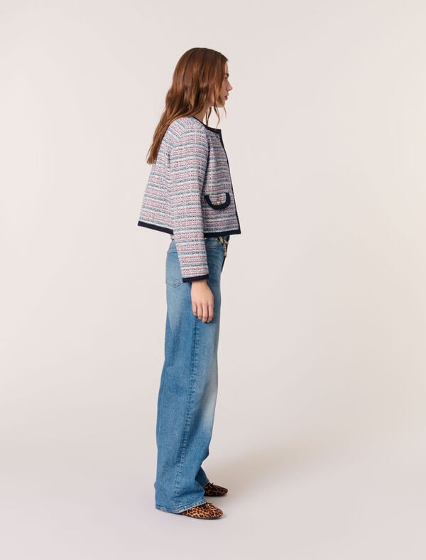 Maje Veste Courte En Tweed Bleu / Rouge