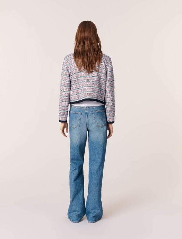 Maje Veste Courte En Tweed Bleu / Rouge