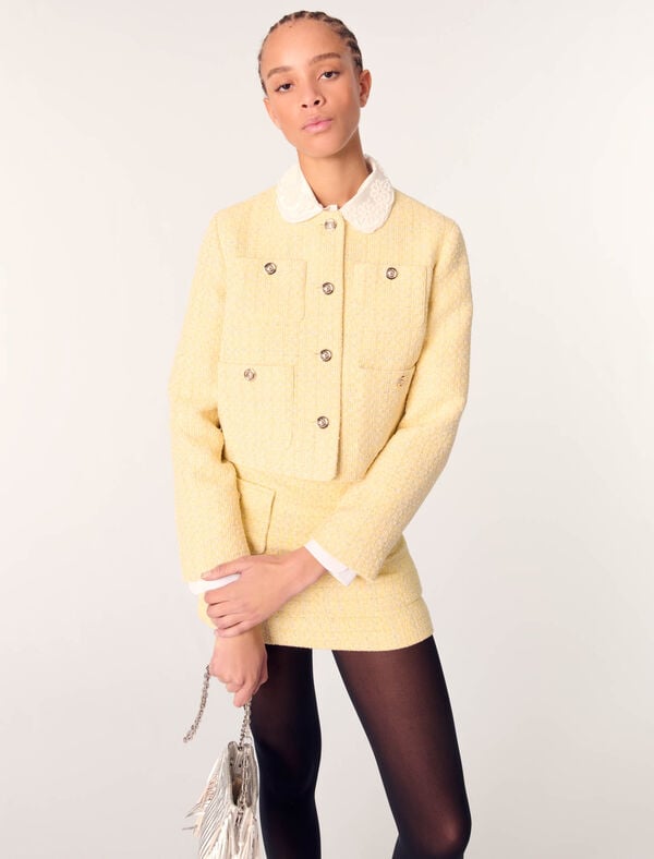 Maje Veste Courte En Tweed Et Lurex Jaune