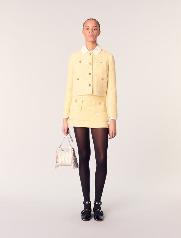 maje Veste courte en tweed et lurex Jaune