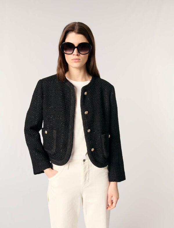Maje Veste Courte En Tweed Noir
