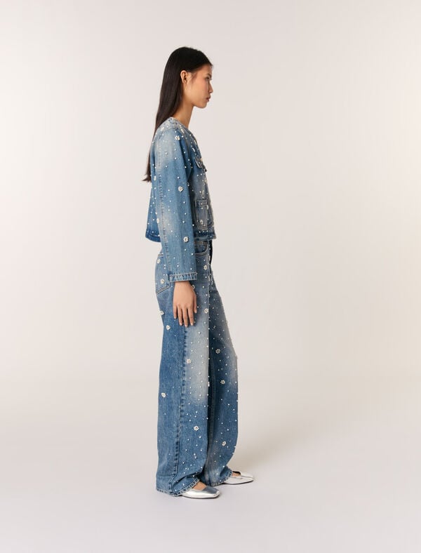Maje Veste En Denim Brodé Bleu