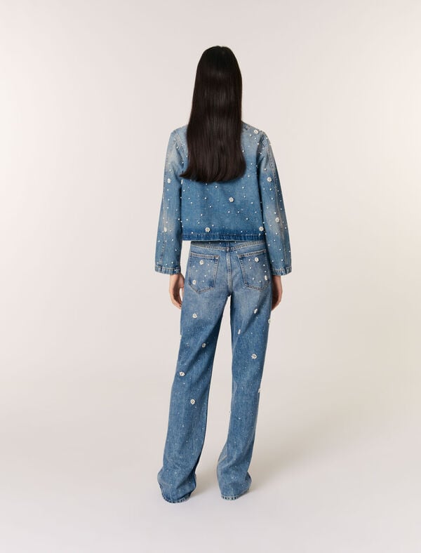 Maje Veste En Denim Brodé Bleu