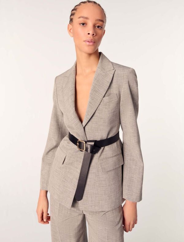 Maje Veste Tailleur Avec Ceinture Gris