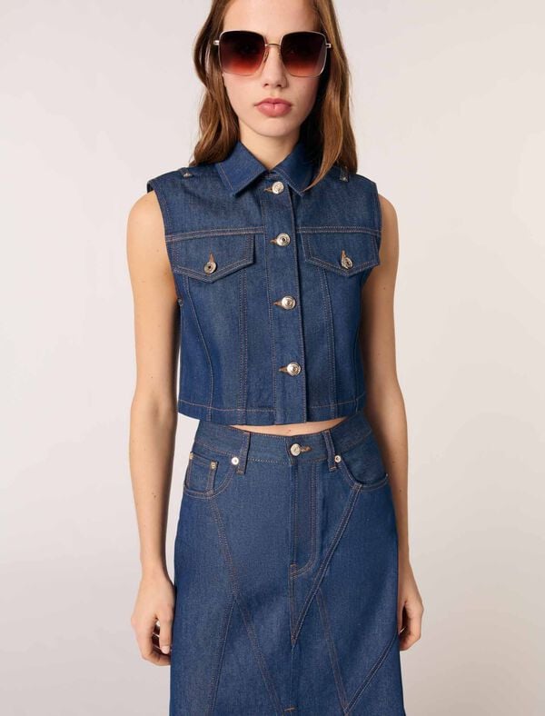 Maje Veston Court En Denim Marine