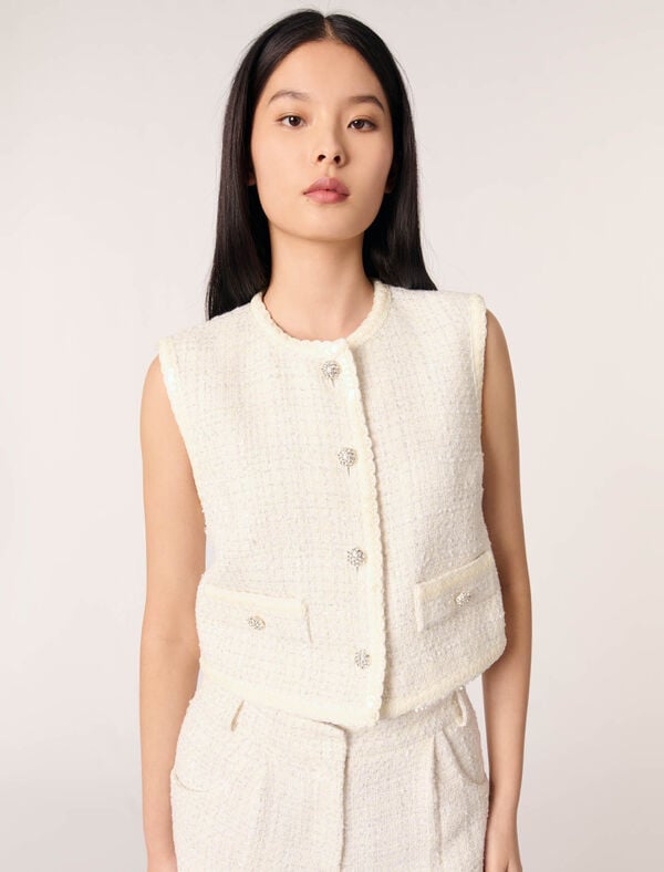 Maje Veston En Tweed à Sequins Ecru
