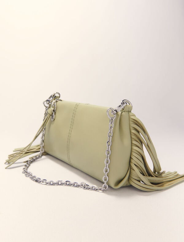 Maje Pochette Miss M Pouch En Cuir Lisse Vert Amande