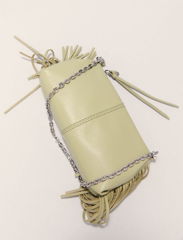 Maje Pochette Miss M Pouch En Cuir Lisse Vert Amande