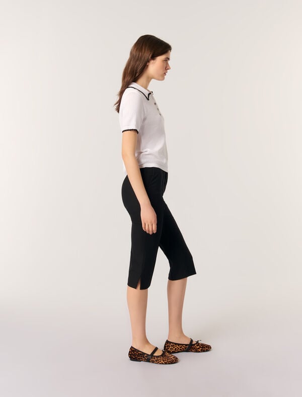 Maje Polo En Maille Pointelle Et Crochet Blanc/Noir