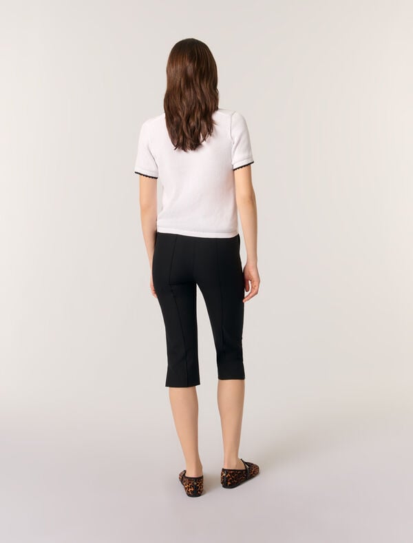 Maje Polo En Maille Pointelle Et Crochet Blanc/Noir