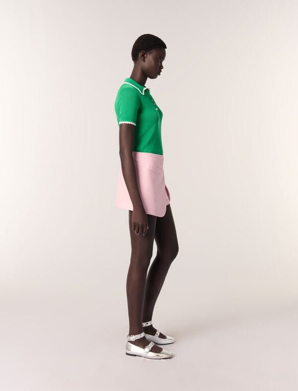 Maje Polo En Maille Pointelle Et Crochet Vert / Blanc