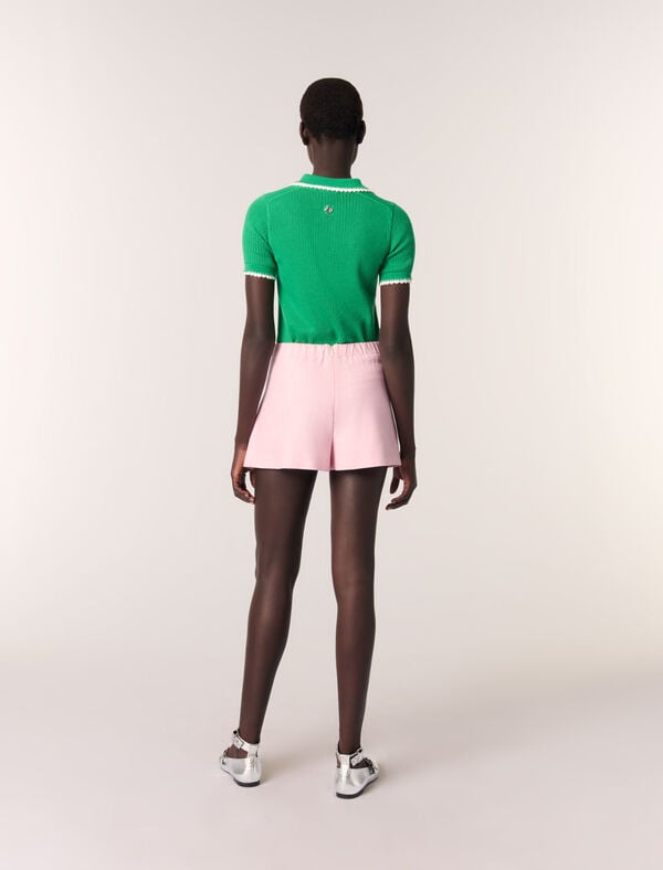 Maje Polo En Maille Pointelle Et Crochet Vert / Blanc