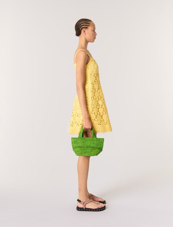 Maje Robe Courte à Bretelles En Crochet Jaune Banane