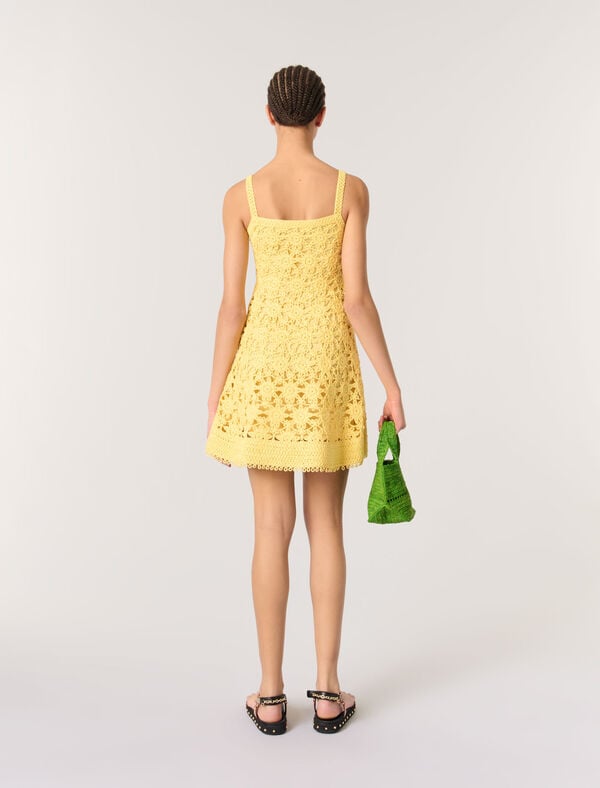 Maje Robe Courte à Bretelles En Crochet Jaune Banane