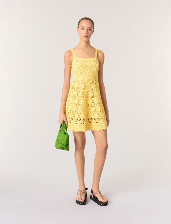 maje Robe courte à bretelles en crochet Jaune banane