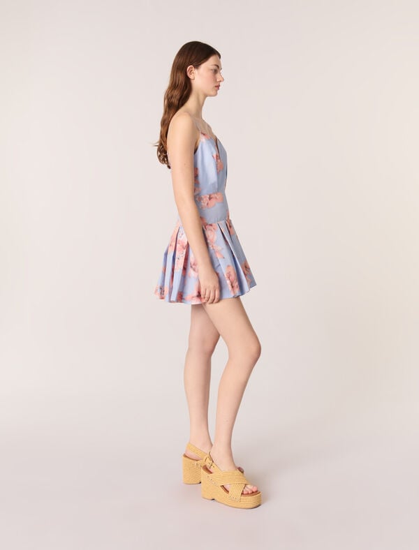 Maje Robe Courte En Taffetas Imprimé Imprime Fleur Orange