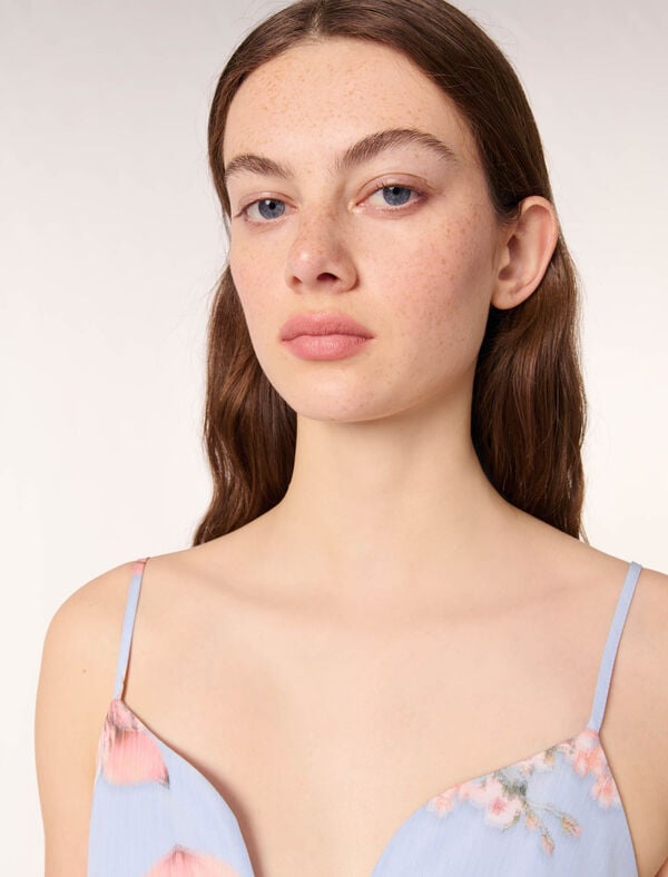 Maje Robe Courte En Taffetas Imprimé Imprime Fleur Orange