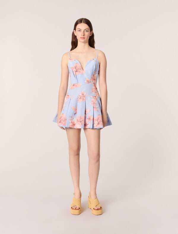 maje Robe courte en taffetas imprimé Imprime fleur orange