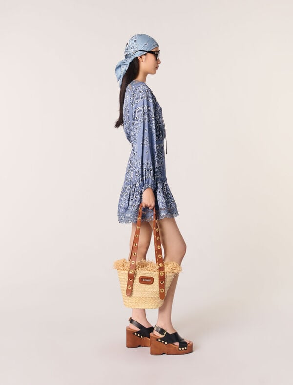 Maje Robe Courte Fluide Imprimée Bleu Bandana Print