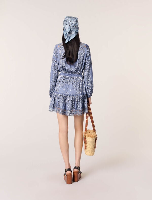 Maje Robe Courte Fluide Imprimée Bleu Bandana Print