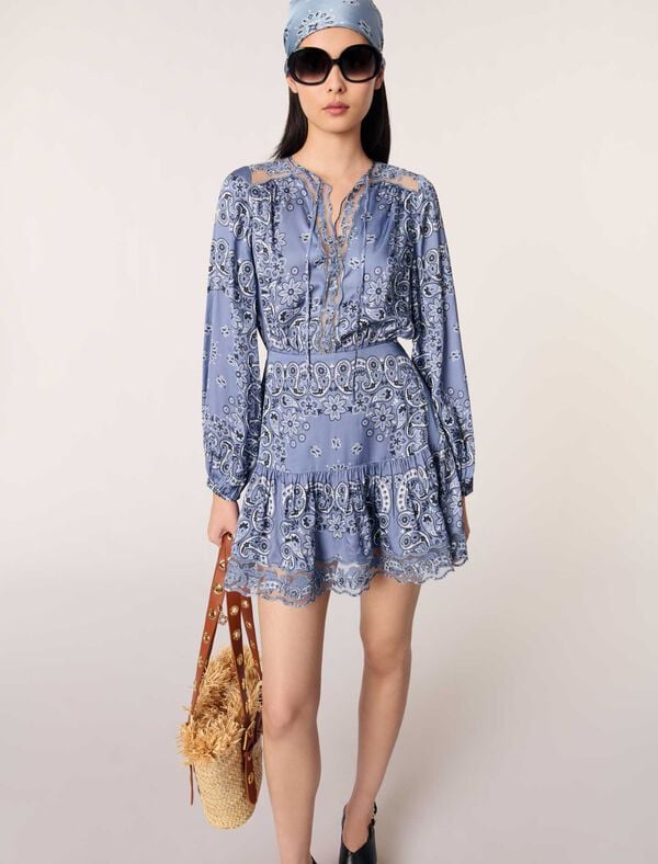 Maje Robe Courte Fluide Imprimée Bleu Bandana Print