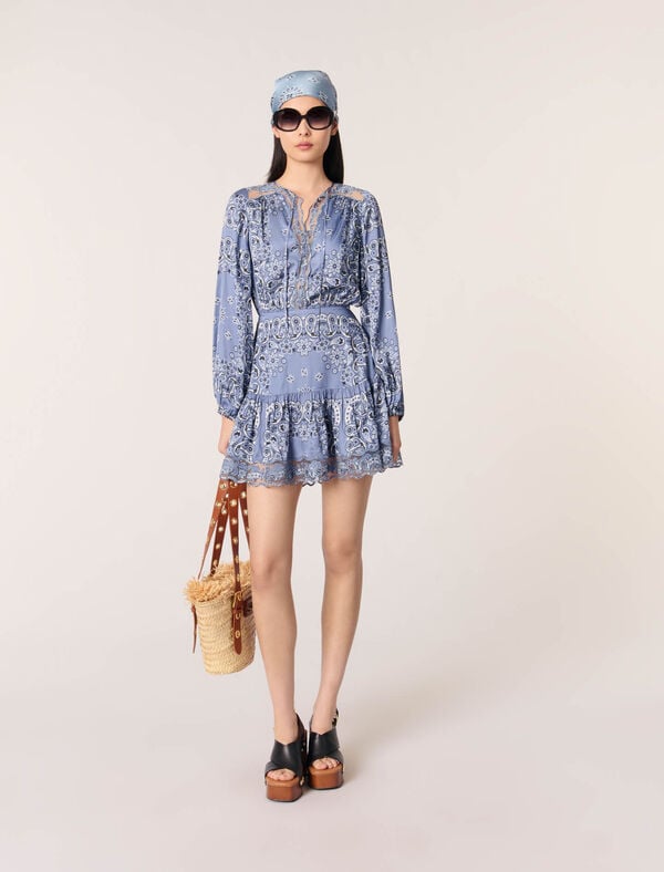 maje Robe courte fluide imprimée Bleu bandana print