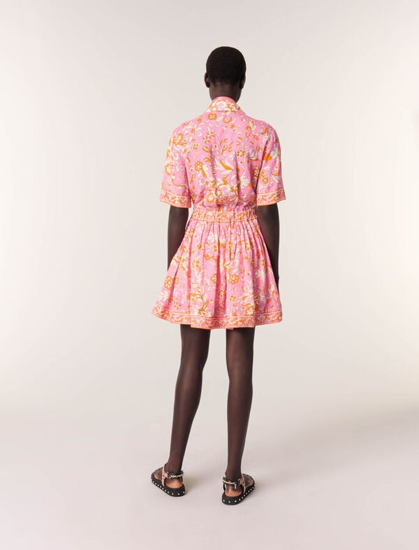 Maje Robe Courte Fluide Imprimée Imprime Fleurs Orange Rose
