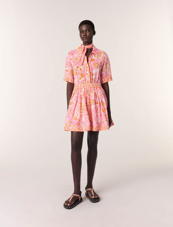 maje Robe courte fluide imprimée Imprime fleurs orange rose