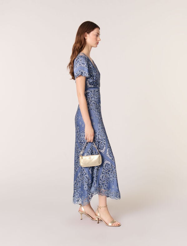 Maje Robe Longue Fluide Imprimée Bleu Bandana Print