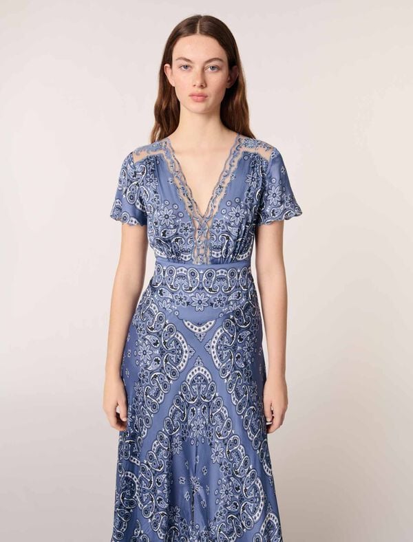 Maje Robe Longue Fluide Imprimée Bleu Bandana Print