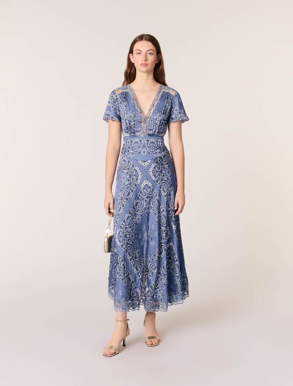 maje Robe longue fluide imprimée Bleu bandana print