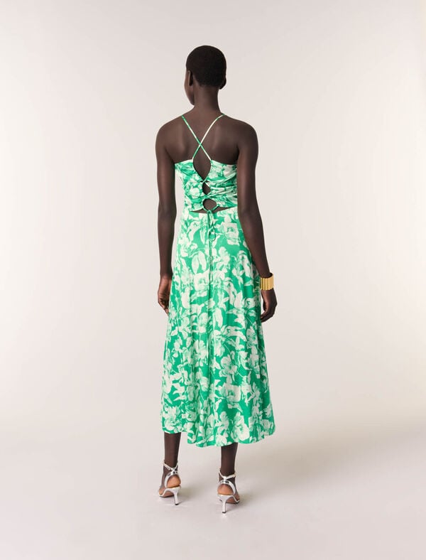 Maje Robe Longue Imprimée Imprime Floral Ecru Fond Vert