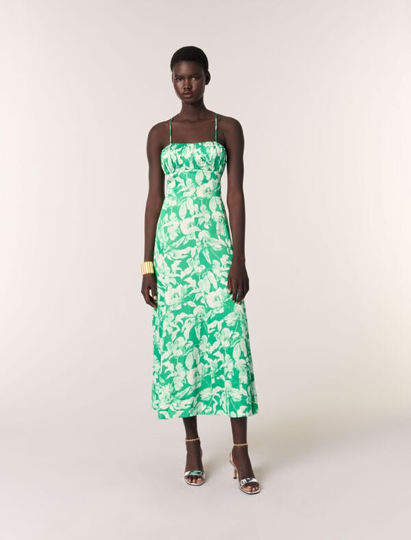 maje Robe longue imprimée Imprime floral ecru fond vert