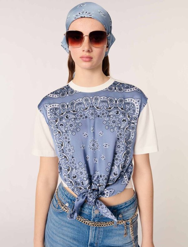 Maje Tee-shirt Noué Avec Imprimé Bleu Bandana Print