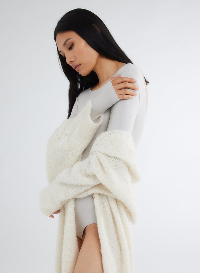 Majestic Filatures Body Gris Perle Dos Nu Manches Mitaines En Viscose Et Élasthanne Viscose / Élasthanne