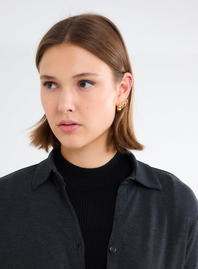 Majestic Filatures Chemise Anthracite Chiné Manches Longues En Viscose Et Élasthanne Viscose / Élasthanne