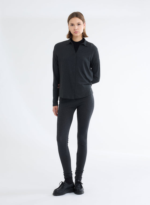 Majestic Filatures Chemise Anthracite Chiné Manches Longues En Viscose Et Élasthanne Viscose / Élasthanne