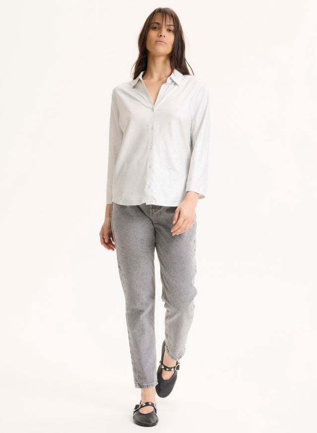 Majestic Filatures Chemise Argentée Col Chemise Manches Trois Quarts En Lin / Elasthanne Lin / Elasthanne