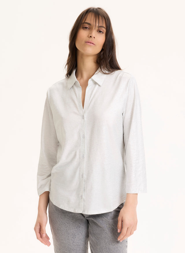 Majestic Filatures Chemise Argentée Col Chemise Manches Trois Quarts En Lin / Elasthanne Lin / Elasthanne
